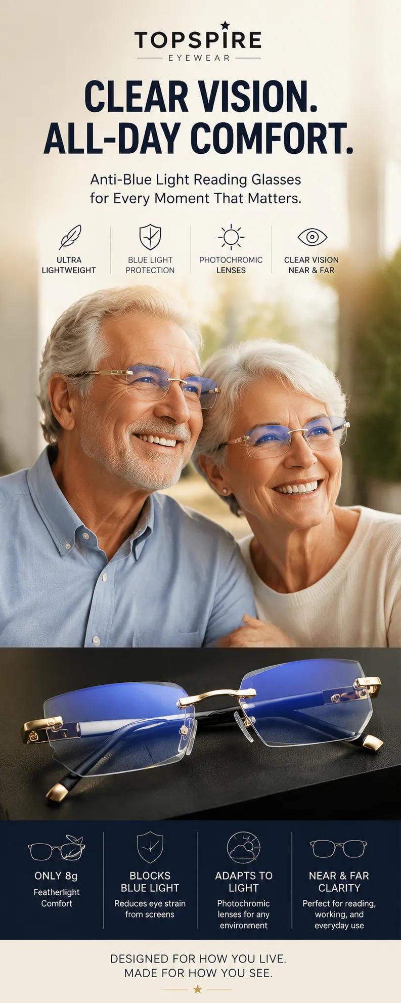🔥Smart Zoom Reading Glasses – Auto Adjust Focus & Blue Light Protection