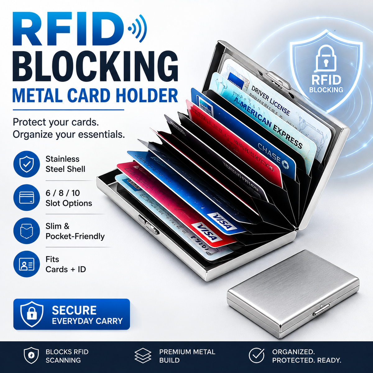 🔒RFID-Blocking Stainless Steel Card Wallet – Organized, Secure & Pocket-Ready(10Slot Options)