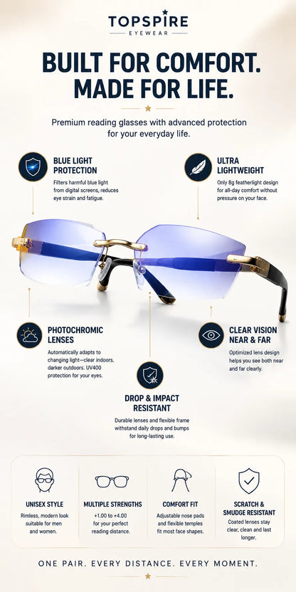 🔥Smart Zoom Reading Glasses – Auto Adjust Focus & Blue Light Protection