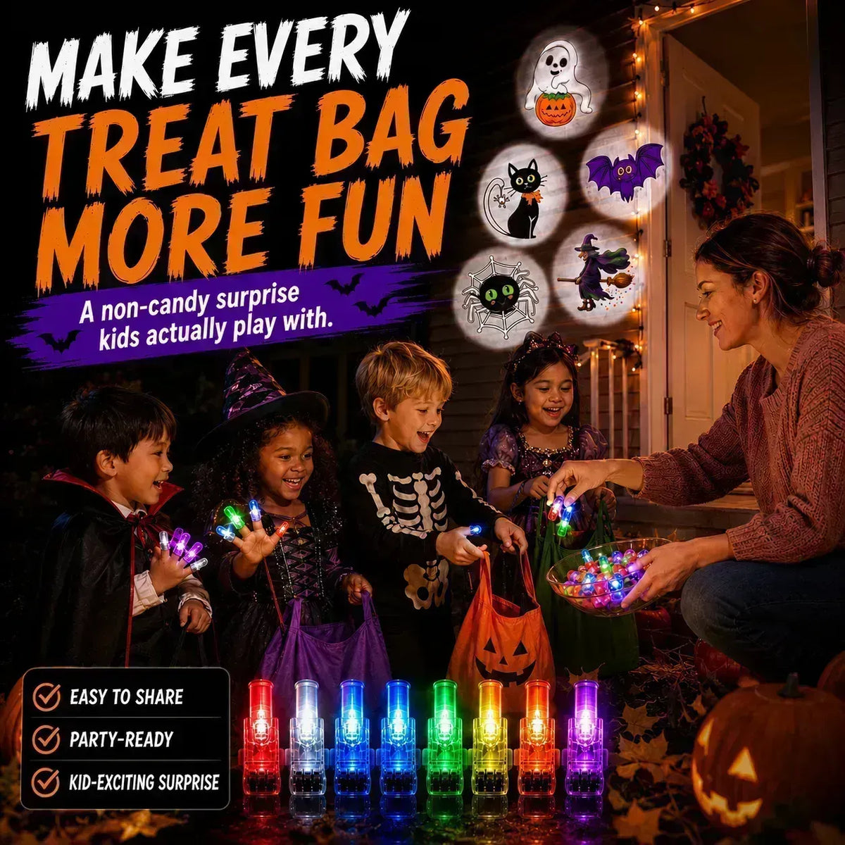👻🎃 Halloween Finger Projector Rings – LED Party Favors for Kids