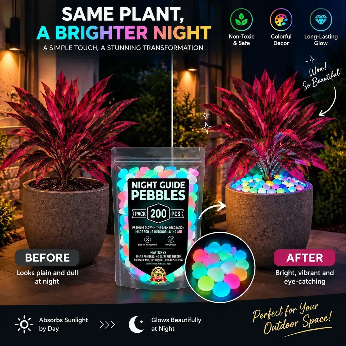 🎁 Last Day 60% OFF -🔥2Pcs Artificial Boston Fern & Dragon's Blood Tree Plants with Glow-in-the-Dark Garden Stones