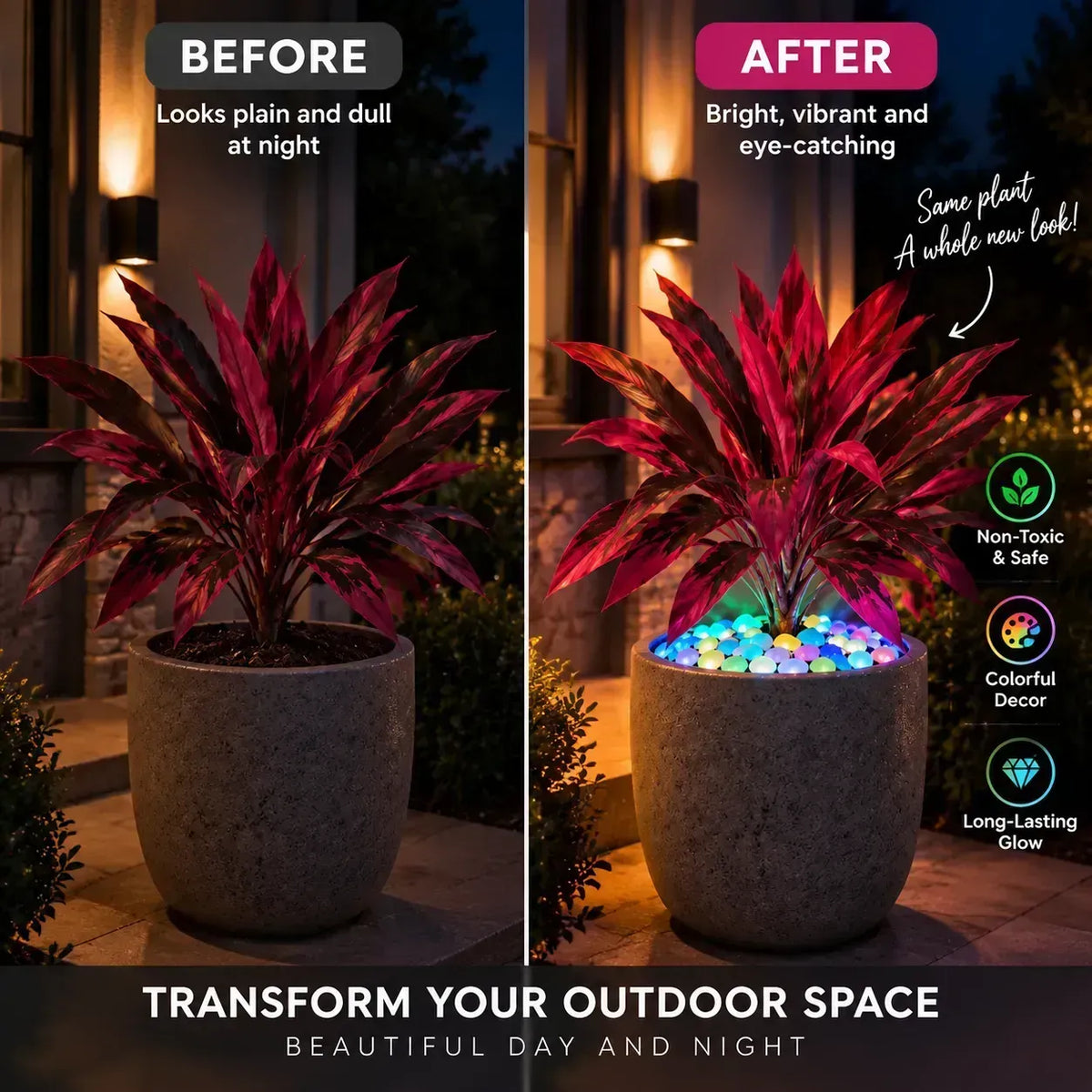 🎁 Last Day 60% OFF -🔥2Pcs Artificial Boston Fern & Dragon's Blood Tree Plants with Glow-in-the-Dark Garden Stones