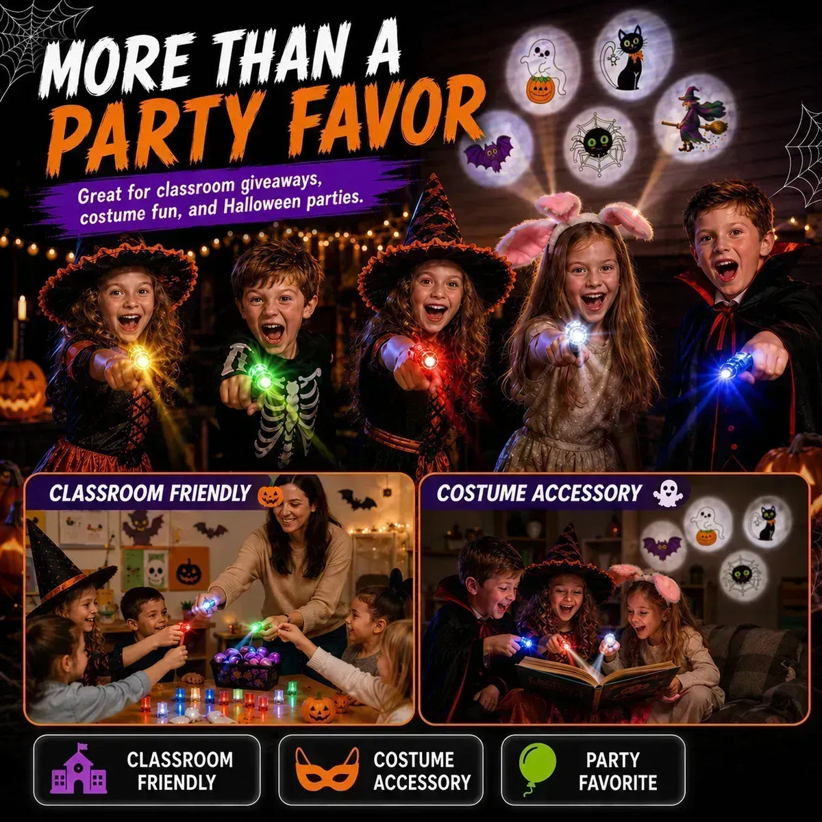 👻🎃 Halloween Finger Projector Rings – LED Party Favors for Kids